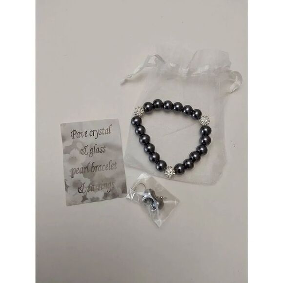 Bracelet & Earrings Set Pave Crystal and Glass Pearl New Gift Bag - Picture 1 of 3